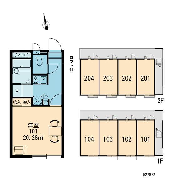レオパレス一里松(1K/1階)の間取り写真