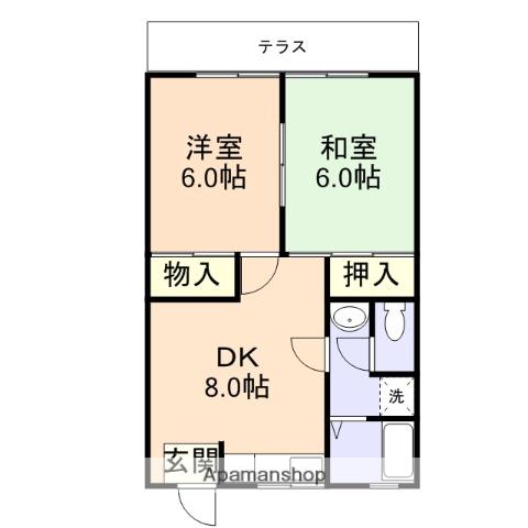 阪和線 紀伊駅 徒歩36分 2階建 築29年(2DK/1階)の間取り写真