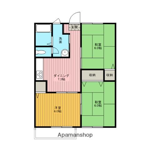 紀勢本線 紀伊宮原駅 徒歩7分 2階建 築30年(3DK/1階)の間取り写真