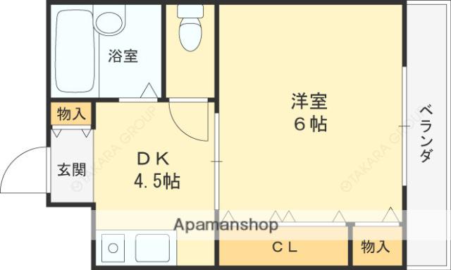 アンフィニィ松ヶ丘(1DK/2階)の間取り写真