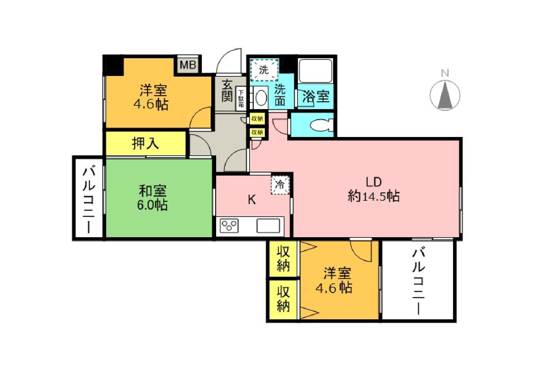 高槻ロイヤルマンション(3LDK/3階)の間取り写真