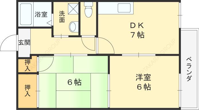 ハイツアシーネ(2DK/1階)の間取り写真