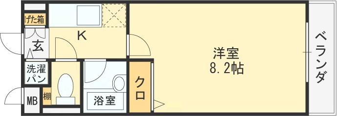 ヴィラハピネス(1K/2階)の間取り写真