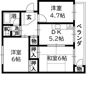 メゾン高槻真上(3DK/3階)の間取り写真