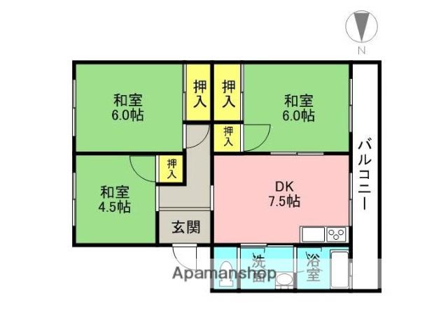 磐手ハイツ(3DK/2階)の間取り写真