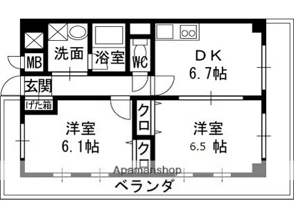 ピュアライズ諏訪(2DK/4階)の間取り写真