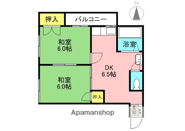 ヤマキタコーポ(2DK/2階)の間取り写真