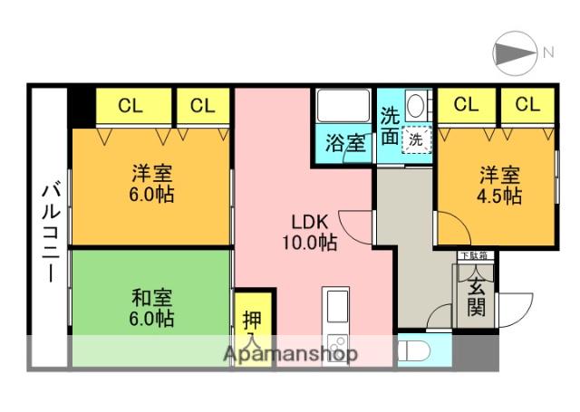 カサエステ壱番館(3LDK/4階)の間取り写真