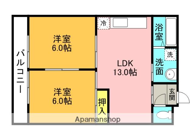 サニーコーポ西口(2LDK/4階)の間取り写真