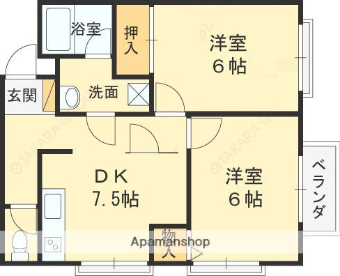 レーベンハイム(2DK/1階)の間取り写真