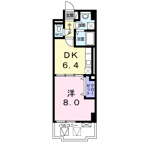 ハックベリー茨木南(1DK/6階)の間取り写真