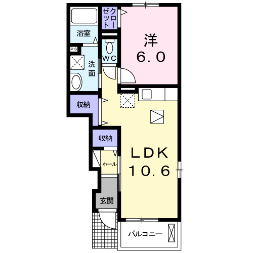 ヴィラノーブルウエスト(1LDK/1階)の間取り写真