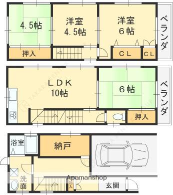 東海道本線 摂津富田駅 徒歩23分 3階建 築34年(4LDK)の間取り写真