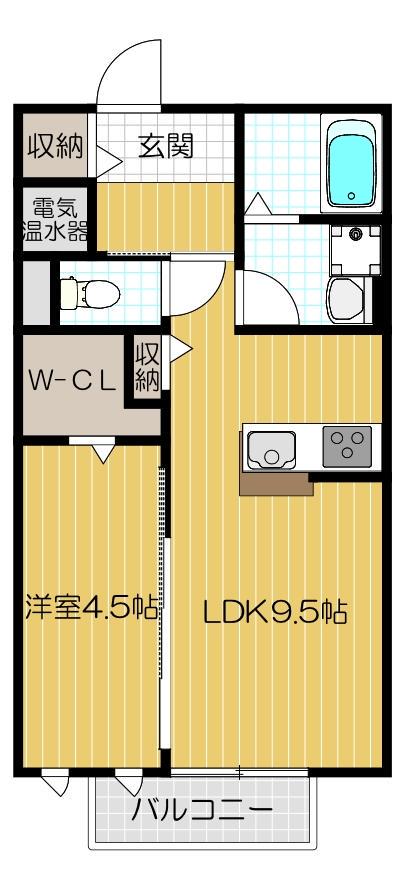 ジョイフルキューブ(1LDK/1階)の間取り写真