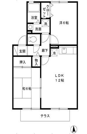 ハイカムールA棟(2LDK/1階)の間取り写真