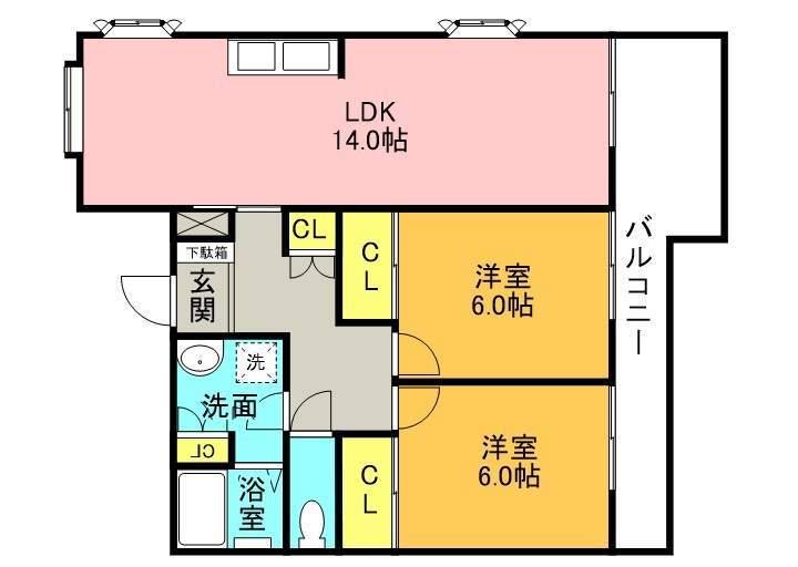 アニマン高槻阿武山(2LDK/2階)の間取り写真