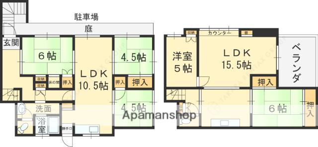 東海道本線 高槻駅 バス乗車時間：17分 月見台バス停で下車 徒歩1分 2階建 築57年(5LDK)の間取り写真