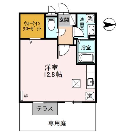 マレット・フィールドB棟(ワンルーム/1階)の間取り写真