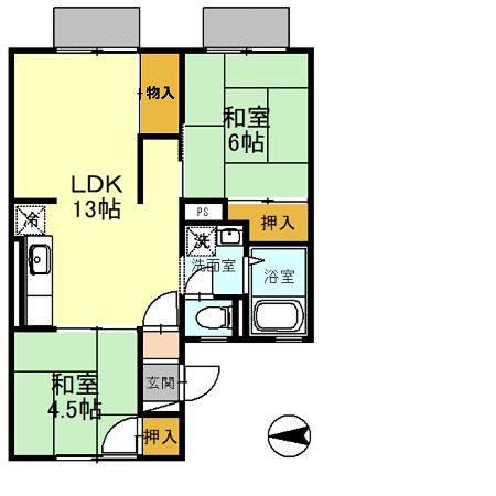 鄕井ハイツ C棟(2LDK/1階)の間取り写真