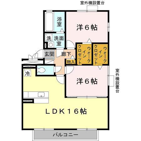 オークス玉瀬2(2LDK/2階)の間取り写真