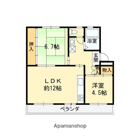 富田団地71号棟(2LDK/4階)の間取り写真