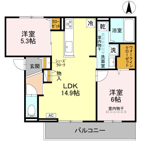 D-RESIDENCE下田部A棟(2LDK/3階)の間取り写真