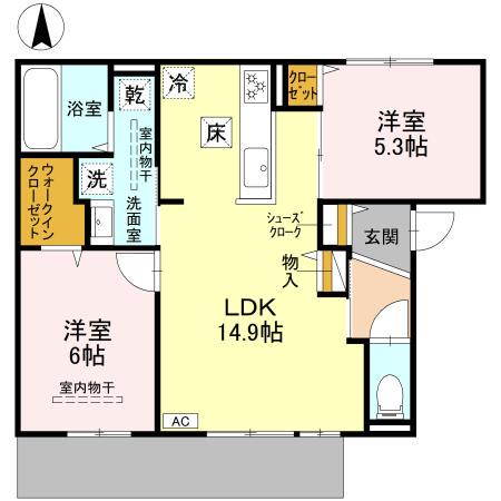 D-RESIDENCE下田部A棟(2LDK/1階)の間取り写真