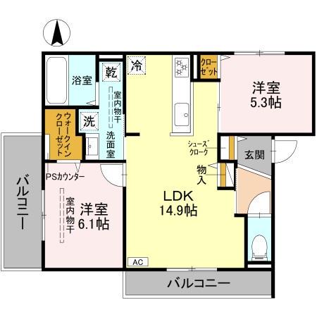 D-RESIDENCE下田部A棟(2LDK/3階)の間取り写真