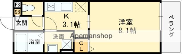 高槻市古曽部共同(1K/1階)の間取り写真