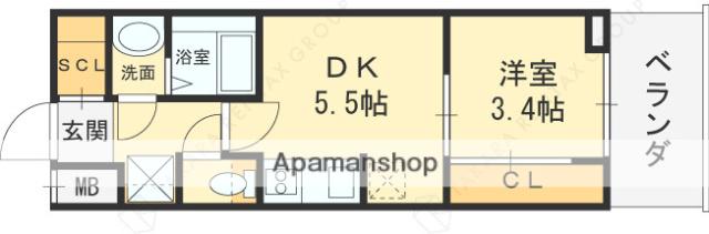 GRAND LUCE(1DK/2階)の間取り写真