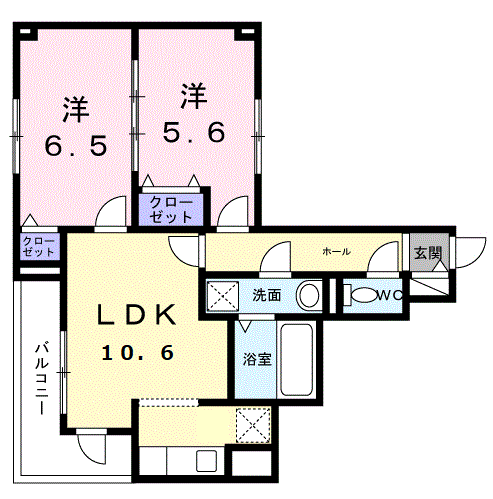 クローバー ノワール(2LDK/2階)の間取り写真