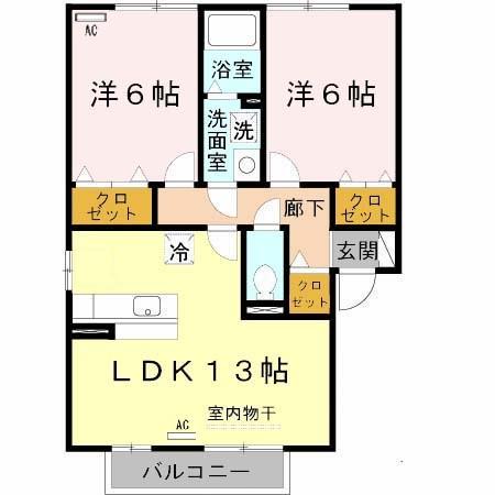 クロスロードA棟(2LDK/2階)の間取り写真