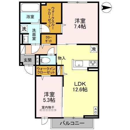 シエル・クレール(2LDK/2階)の間取り写真