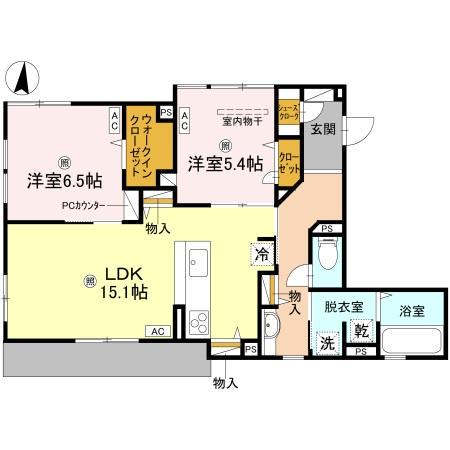 ブランノワール高槻(2LDK/1階)の間取り写真