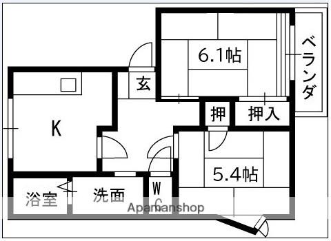 ホワイティハイツ C棟(2K/2階)の間取り写真