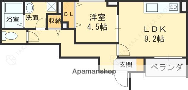 HEALING GRACE 高槻高西町A棟(1LDK/1階)の間取り写真