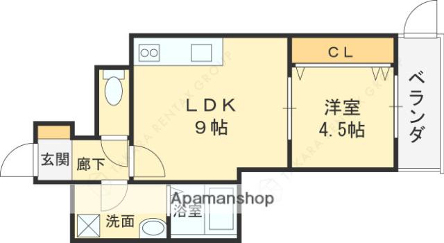 HEALING GRACE 高槻高西町A棟(1LDK/1階)の間取り写真