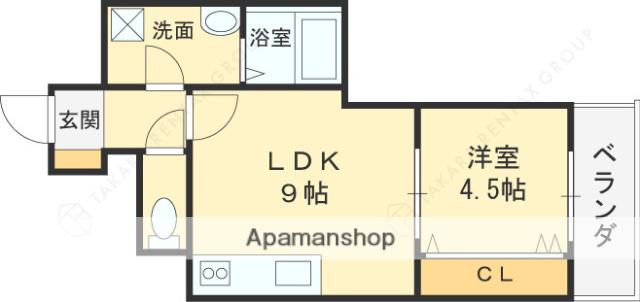 HEALING GRACE高槻高西町B棟(1LDK/1階)の間取り写真