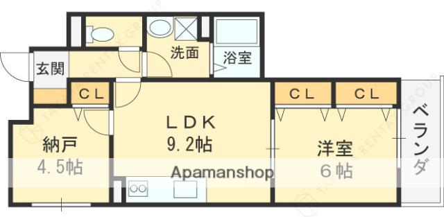 HEALING GRACE高槻高西町B棟(1SLDK/2階)の間取り写真