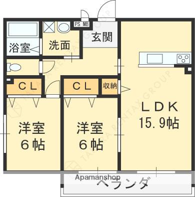 大蔵司2丁目共同(2LDK/1階)の間取り写真