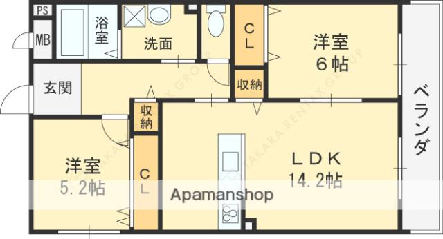 大蔵司2丁目共同(2LDK/1階)の間取り写真