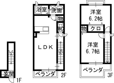 カーサ・コスモス(2LDK/2階)の間取り写真