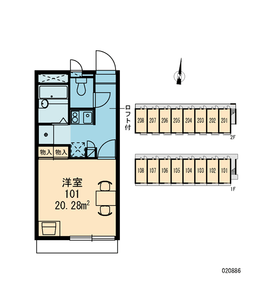 レオパレス八雲西(1K/2階)の間取り写真