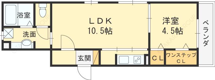 ブライトテラス(1LDK/1階)の間取り写真