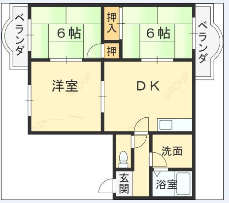 グランデヴォア石切(3DK/2階)の間取り写真