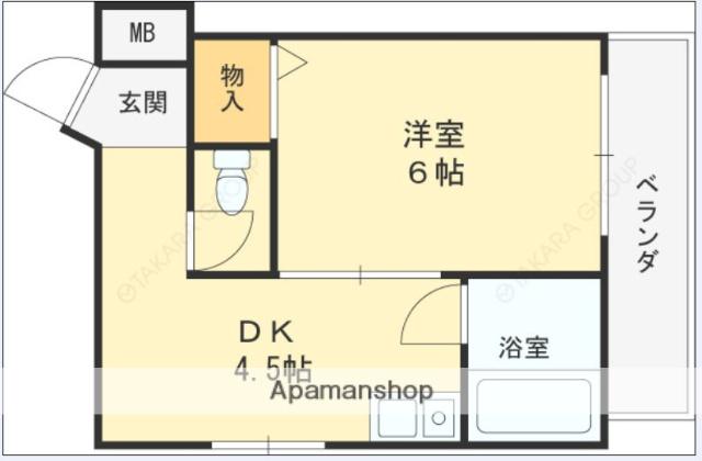 サンピア西真上(1K/2階)の間取り写真