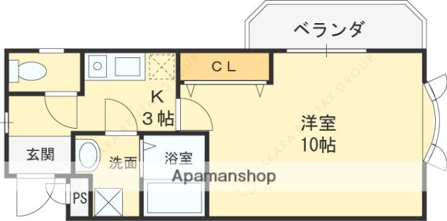 デルフコート(1K/2階)の間取り写真
