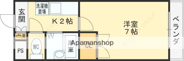 ミモザコート菱屋西(1K/4階)の間取り写真
