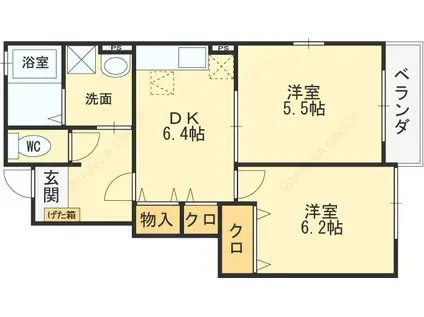 カーサベルデ(2DK/1階)の間取り写真