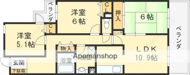 グランビュー山手(3LDK/3階)の間取り写真